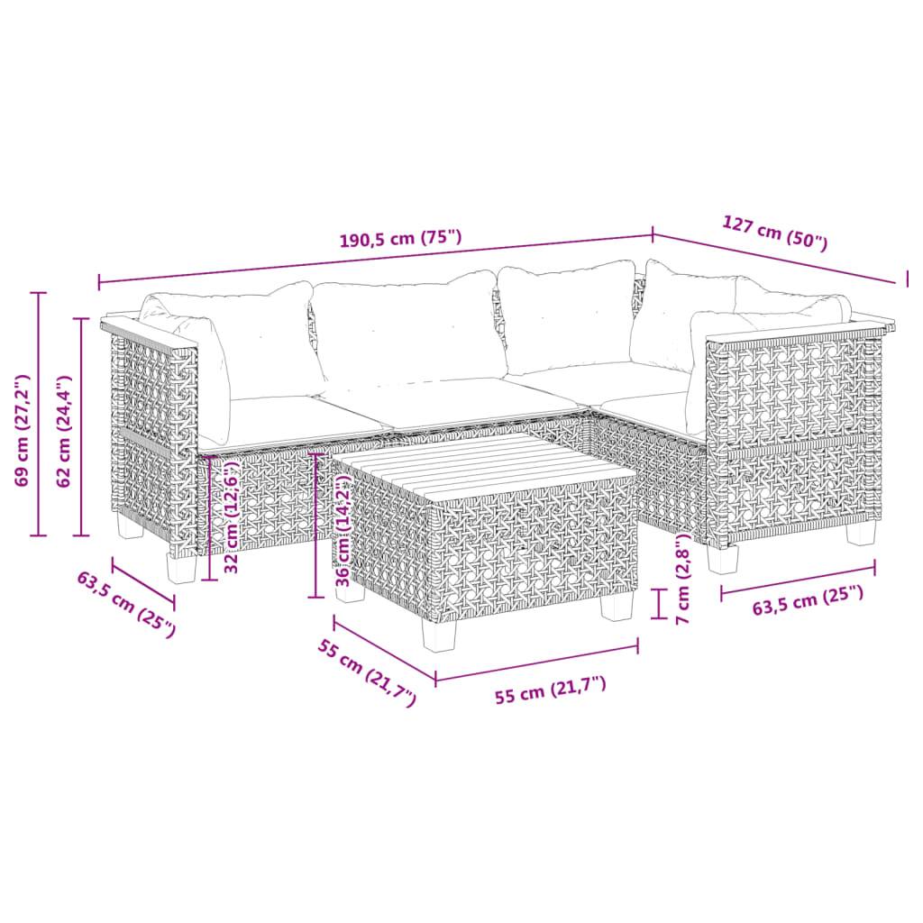 vidaXL 5-tlg. Garten-Sofagarnitur mit Kissen Schwarz Poly Rattan