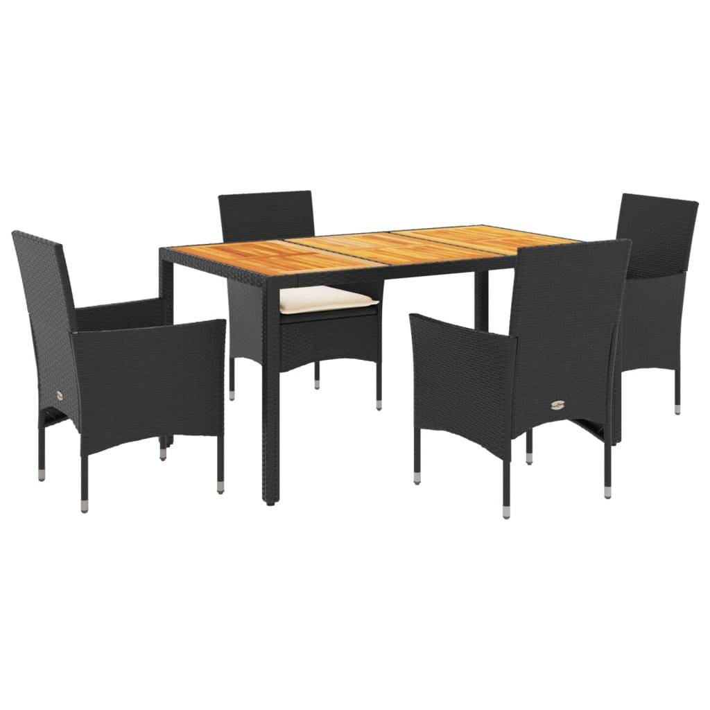 vidaXL 5-tlg. Garten-Essgruppe mit Kissen Schwarz Poly Rattan Akazie
