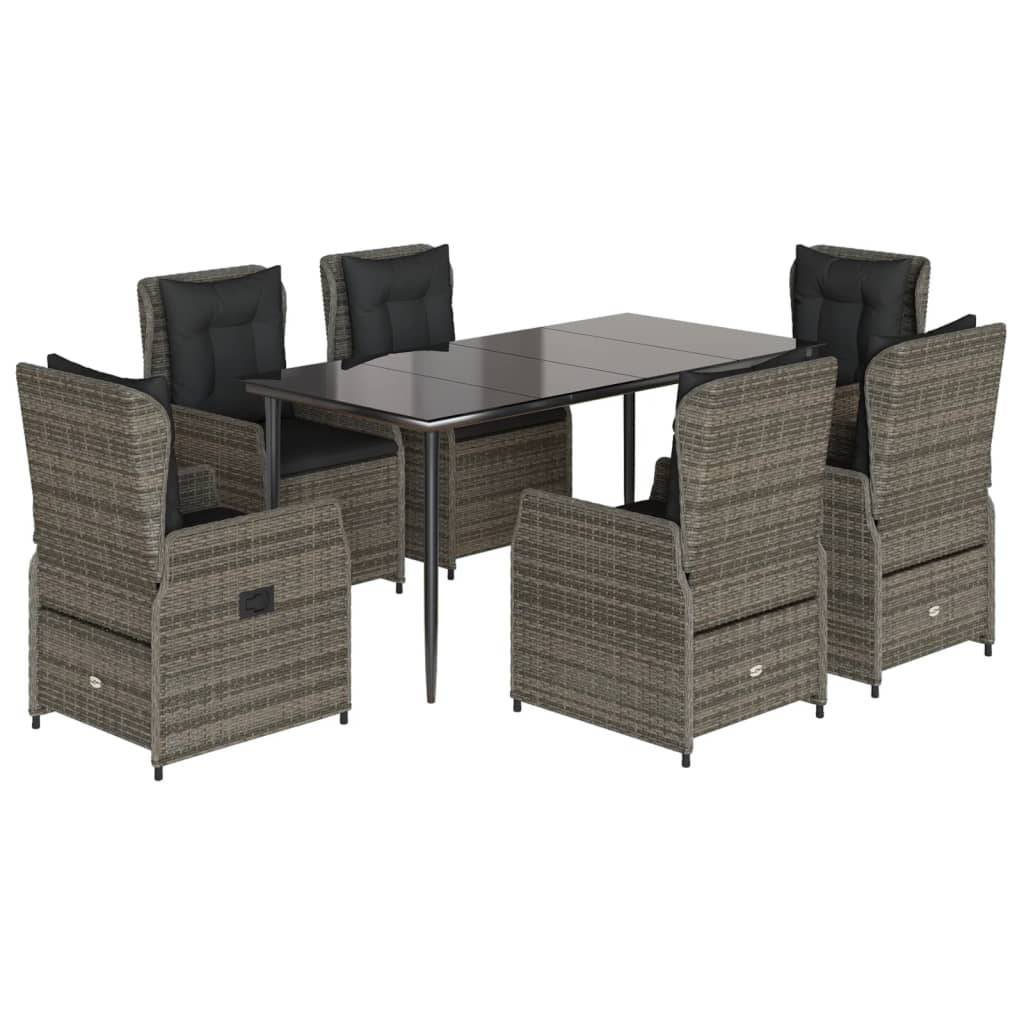 vidaXL 7-tlg. Garten-Essgruppe mit Kissen Grau Poly Rattan