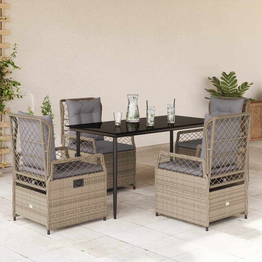 vidaXL 5-tlg. Garten-Essgruppe mit Kissen Beige Poly Rattan