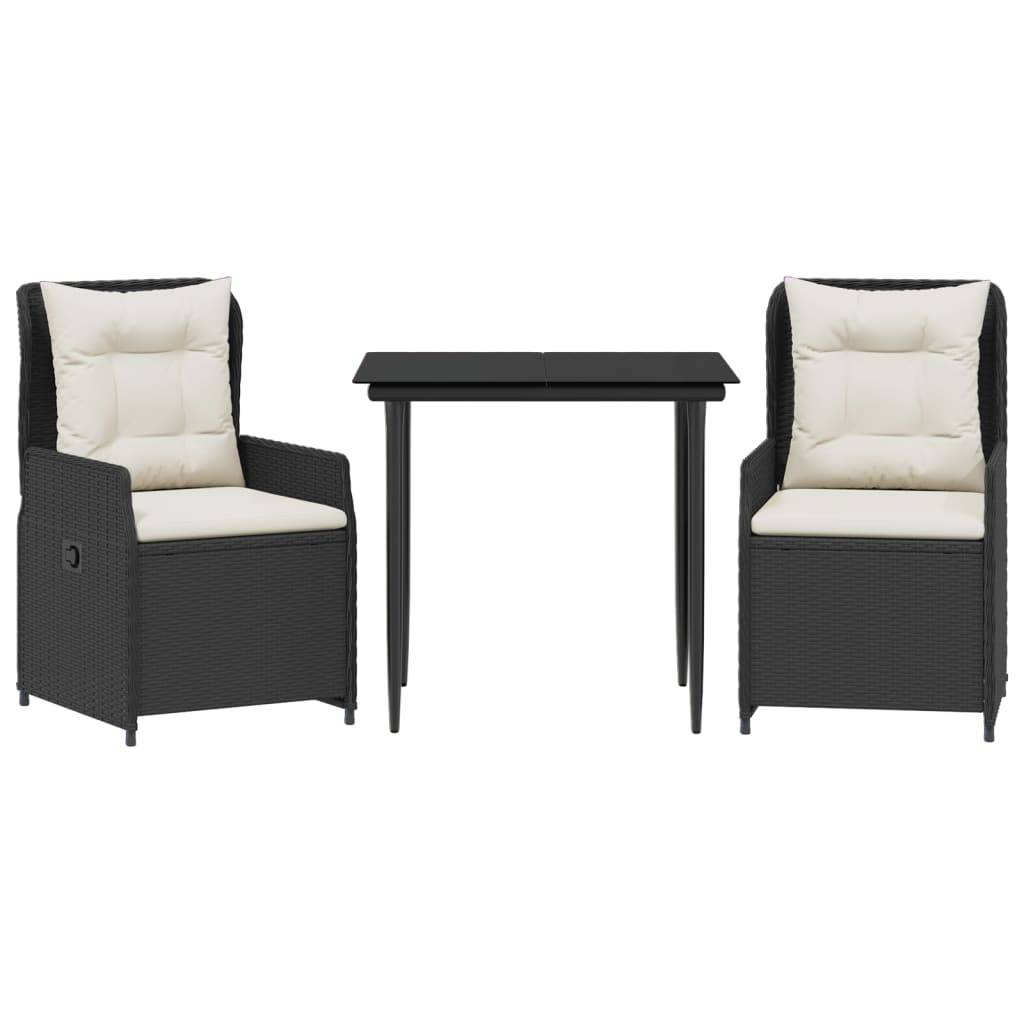 vidaXL 3-tlg. Garten-Essgruppe mit Kissen Schwarz Poly Rattan