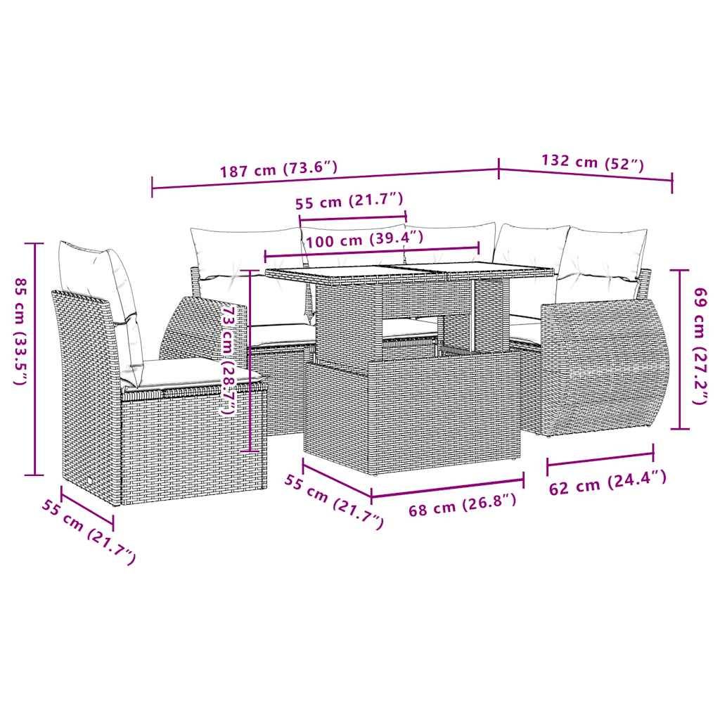 vidaXL 6-tlg. Garten-Sofagarnitur mit Kissen Schwarz Poly Rattan