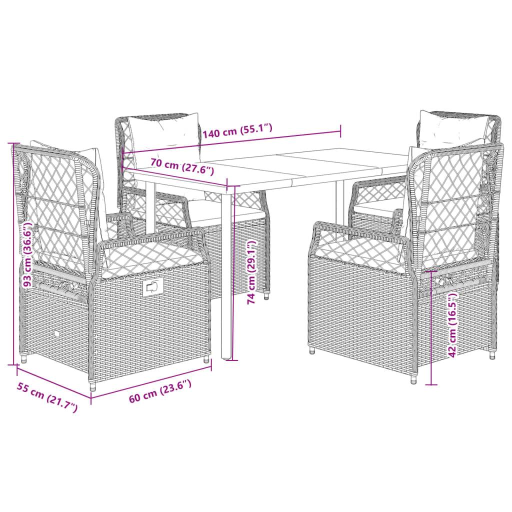 vidaXL 5-tlg. Garten-Essgruppe mit Kissen Beige Poly Rattan