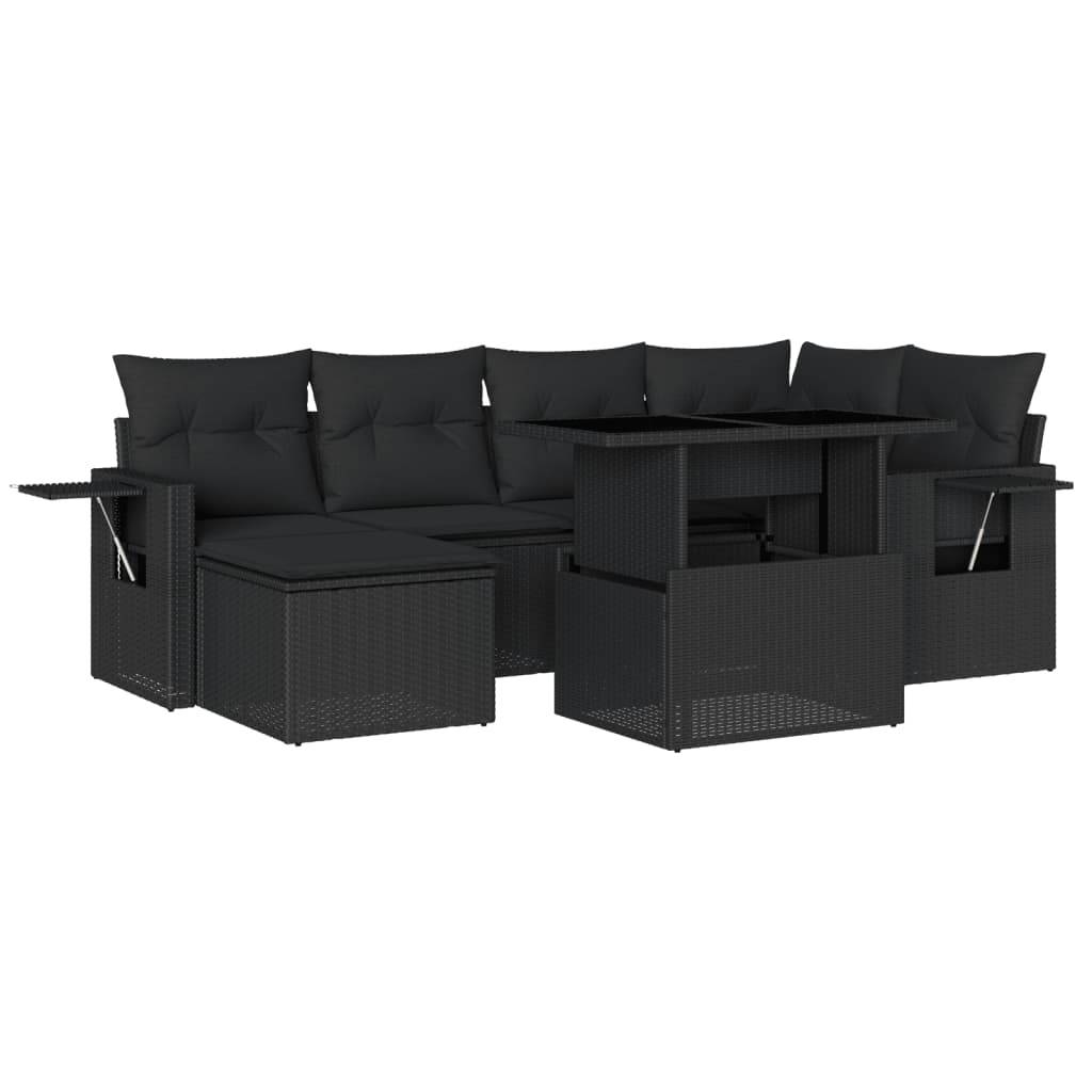 vidaXL 7-tlg. Garten-Sofagarnitur mit Kissen Schwarz Poly Rattan