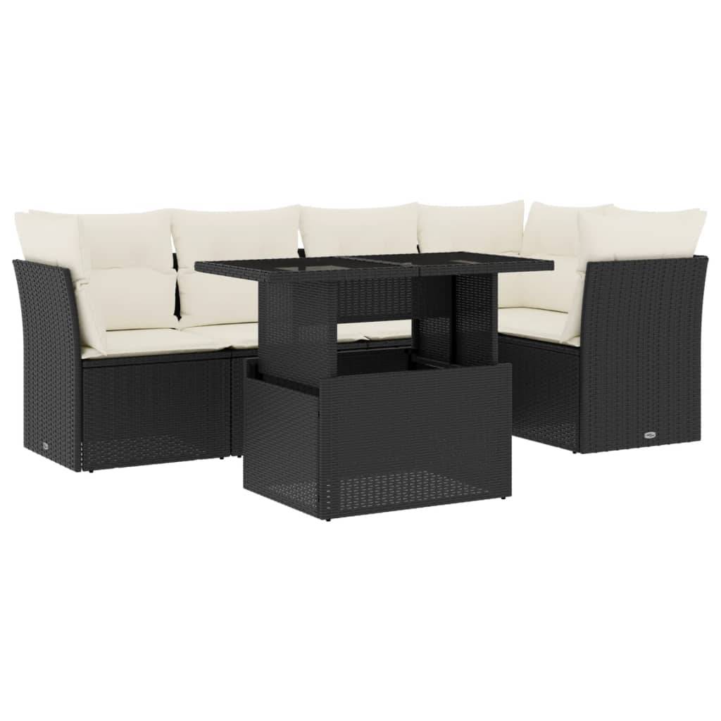 vidaXL 6-tlg. Garten-Sofagarnitur mit Kissen Schwarz Poly Rattan