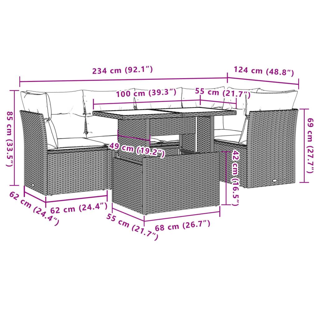 vidaXL 6-teiliges Gartensofa-Set mit Kissen, schwarzes Polyrattan