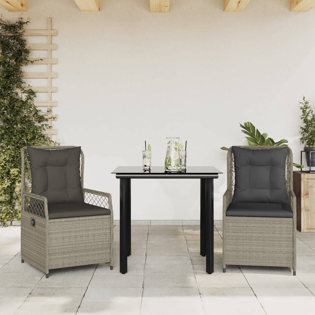 vidaXL 3-tlg. Garten-Essgruppe mit Kissen Hellgrau Poly Rattan