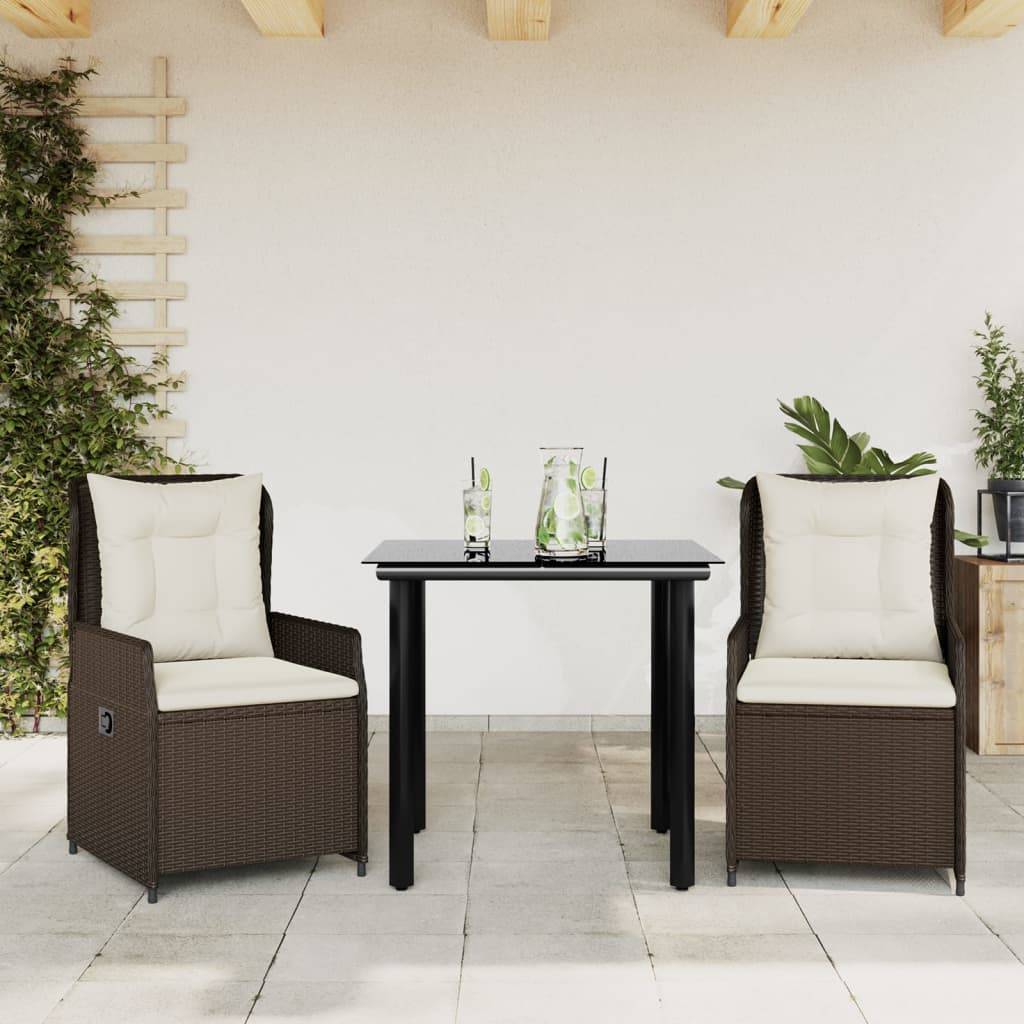 vidaXL 3-tlg. Garten-Essgruppe mit Kissen Braun Poly Rattan