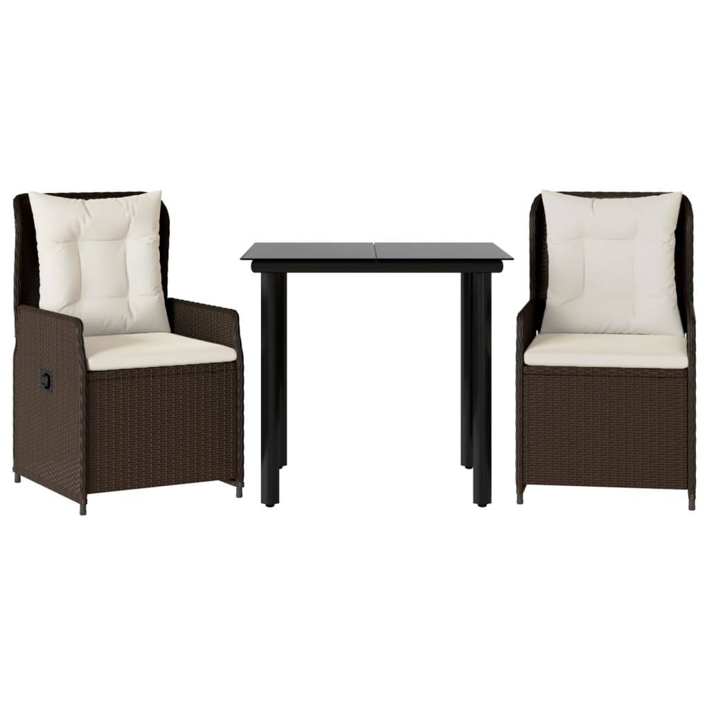 vidaXL 3-tlg. Garten-Essgruppe mit Kissen Braun Poly Rattan
