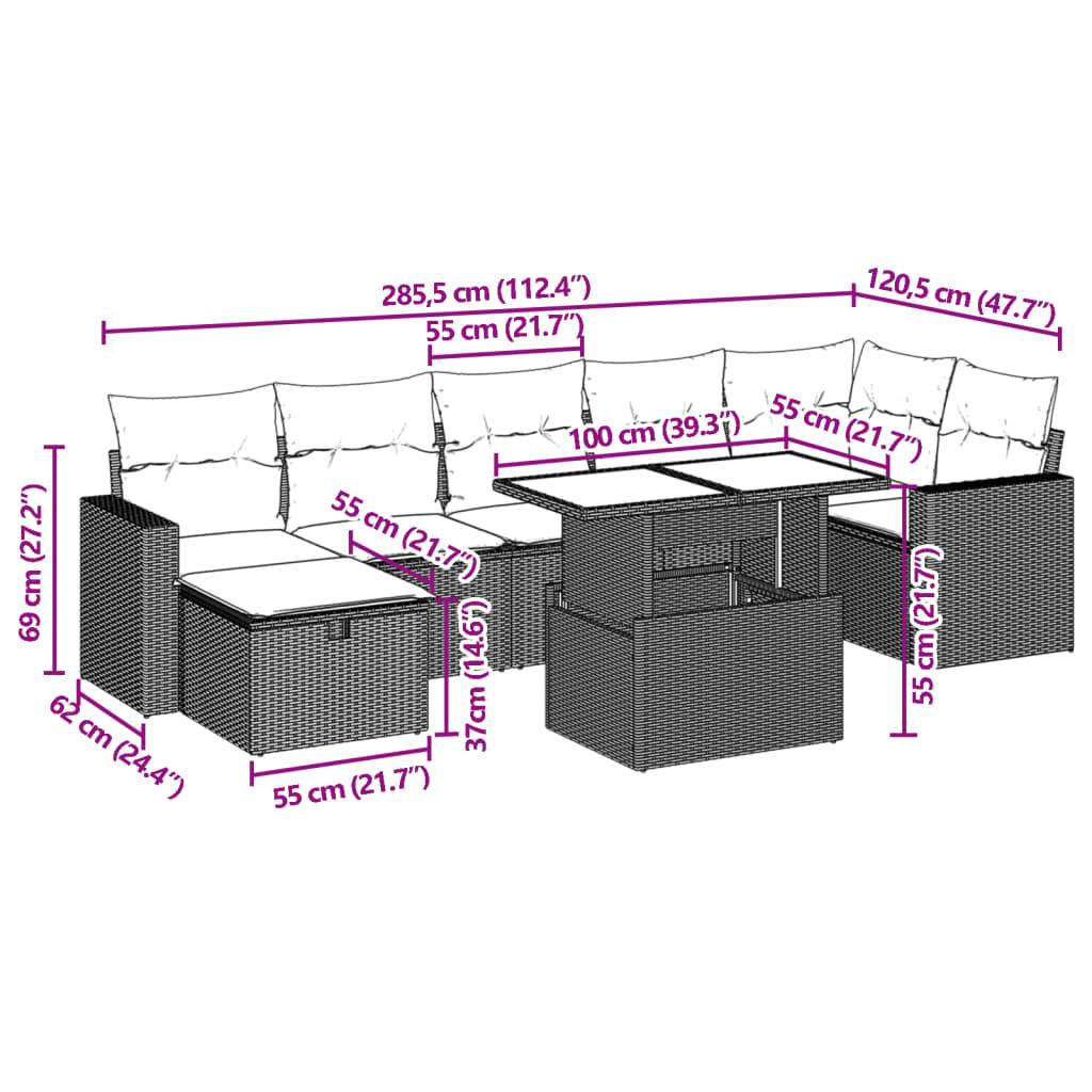 vidaXL 8-tlg. Garten-Sofagarnitur mit Kissen Schwarz Poly Rattan