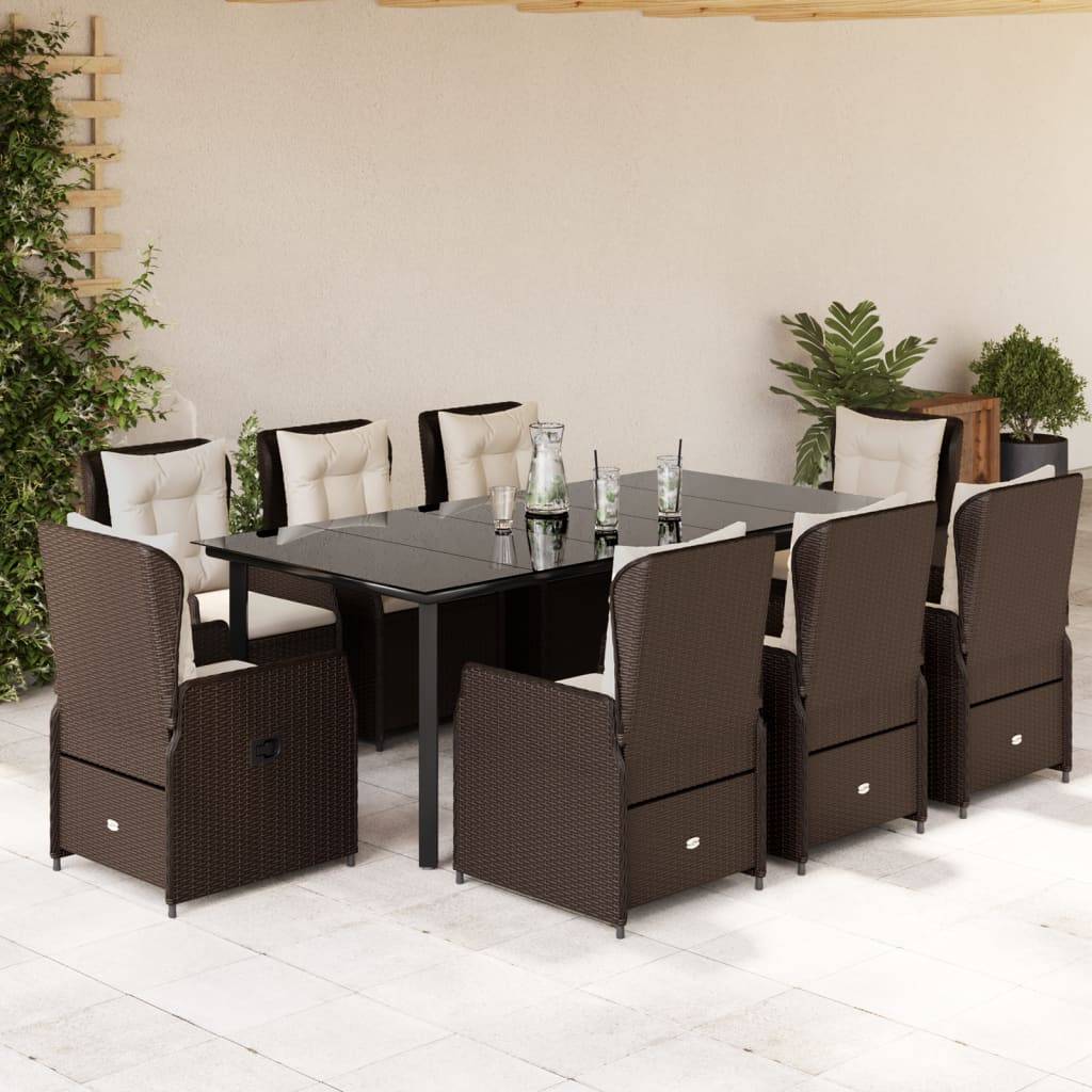 vidaXL 9-tlg. Garten-Essgruppe mit Kissen Braun Poly Rattan