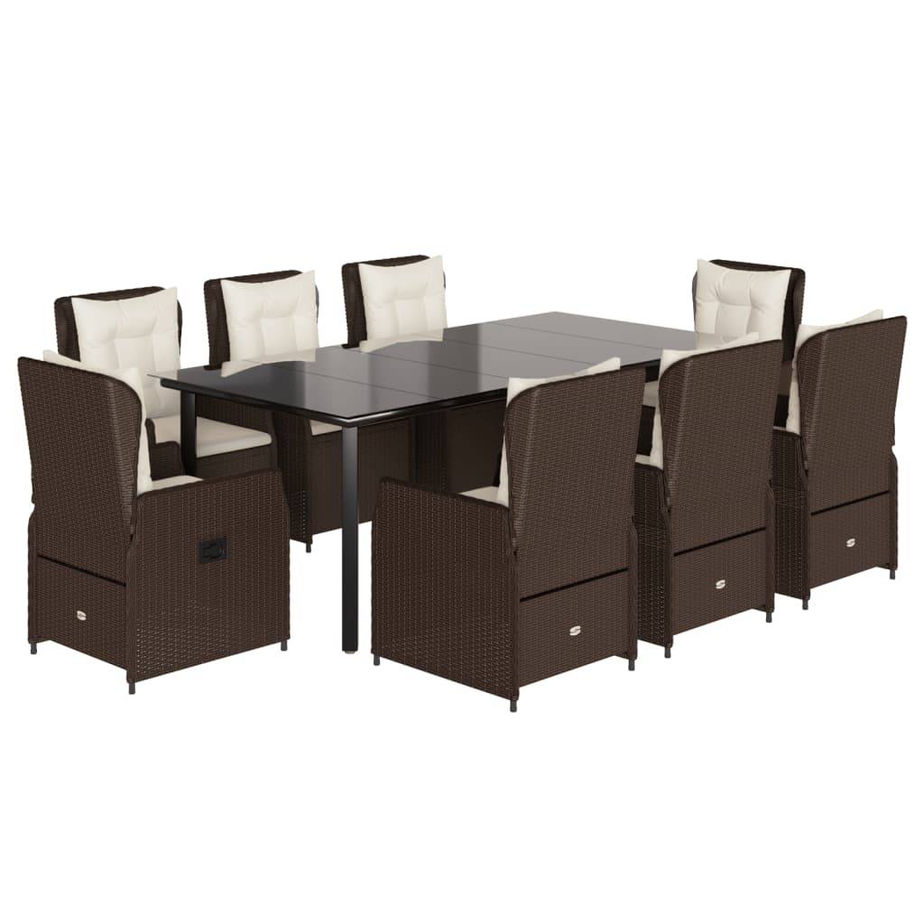 vidaXL 9-tlg. Garten-Essgruppe mit Kissen Braun Poly Rattan