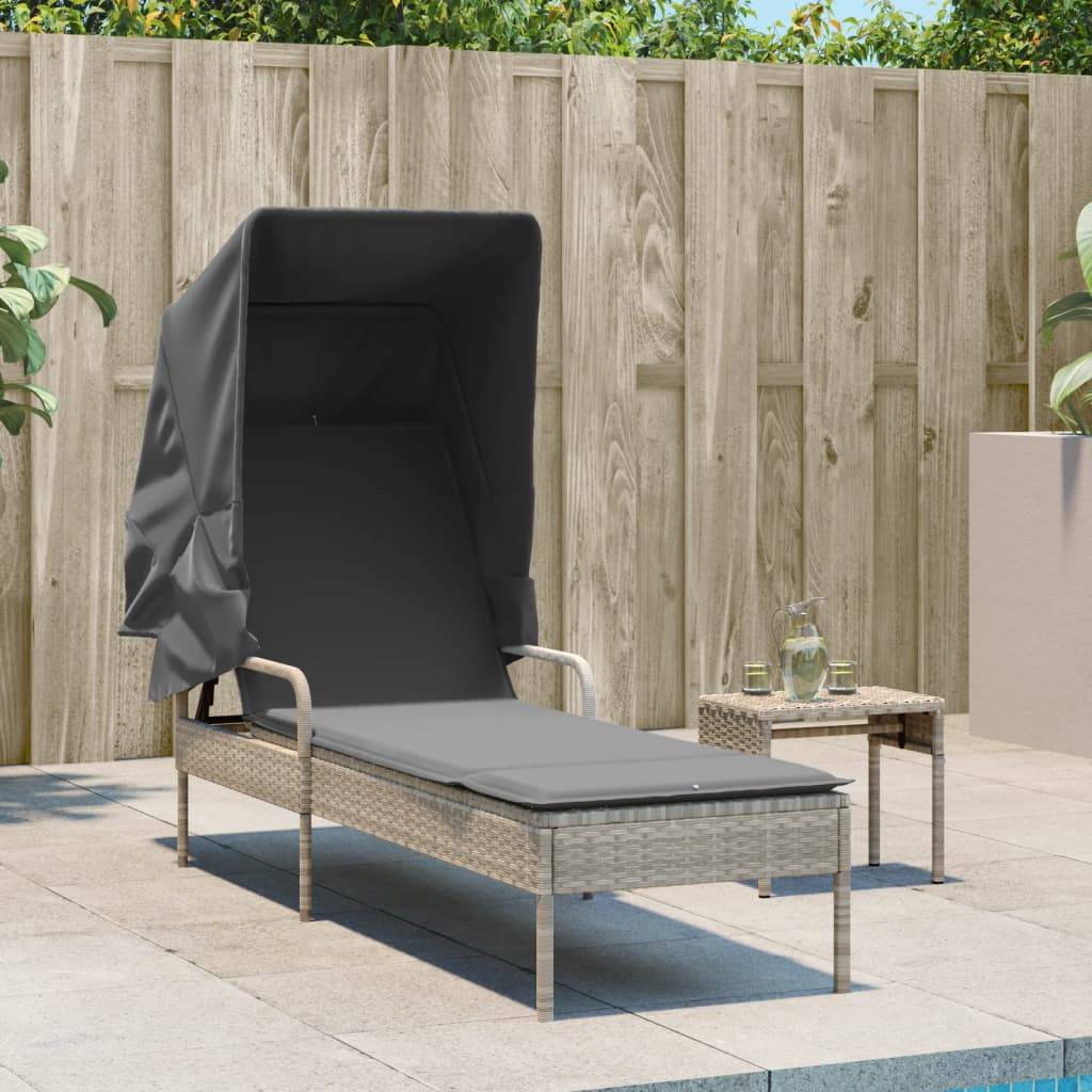 vidaXL Sonnenliege mit Dach und Tisch Hellgrau Poly Rattan