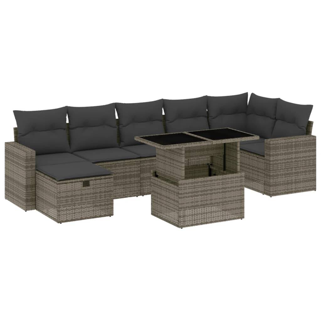 vidaXL 8-tlg. Garten-Sofagarnitur mit Kissen Grau Poly Rattan