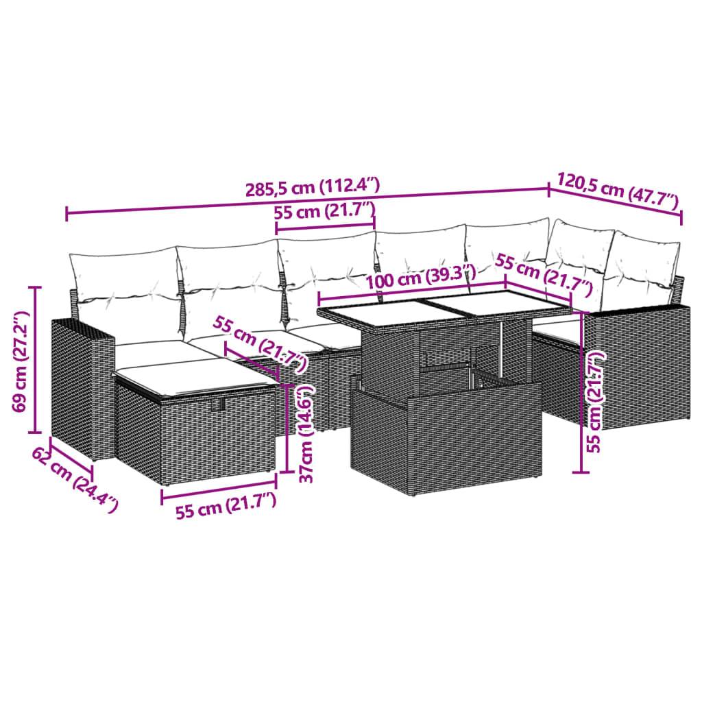 vidaXL 8-tlg. Garten-Sofagarnitur mit Kissen Grau Poly Rattan