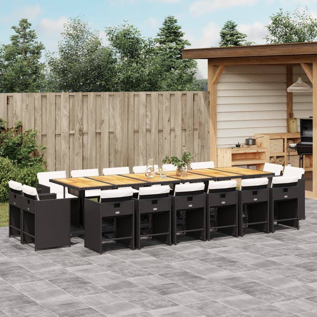 vidaXL 17-tlg. Garten-Essgruppe mit Kissen Schwarz Poly Rattan
