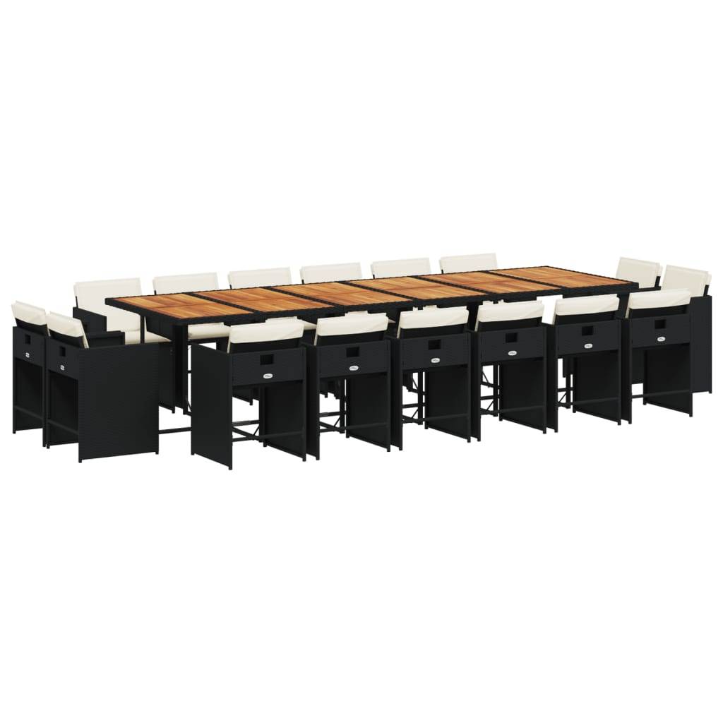 vidaXL 17-tlg. Garten-Essgruppe mit Kissen Schwarz Poly Rattan