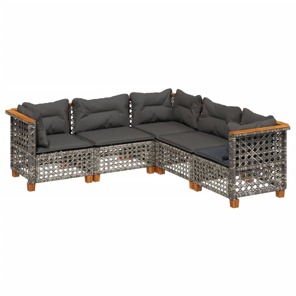 vidaXL 5-tlg. Garten-Sofagarnitur mit Kissen Grau Poly Rattan