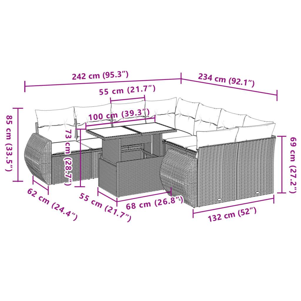 vidaXL 9-tlg. Garten-Sofagarnitur mit Kissen Grau Poly Rattan