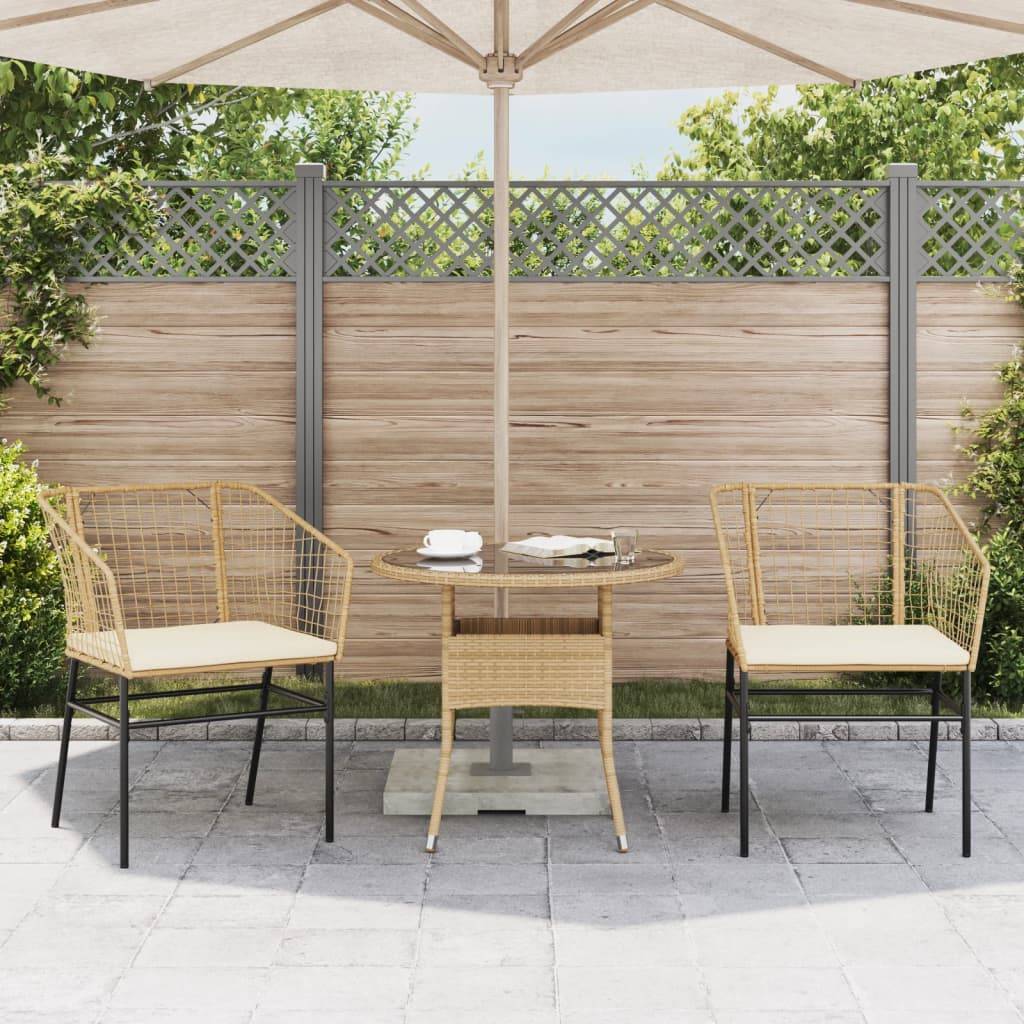 vidaXL Gartenstühle 2 Stk. mit Kissen Braun Poly Rattan