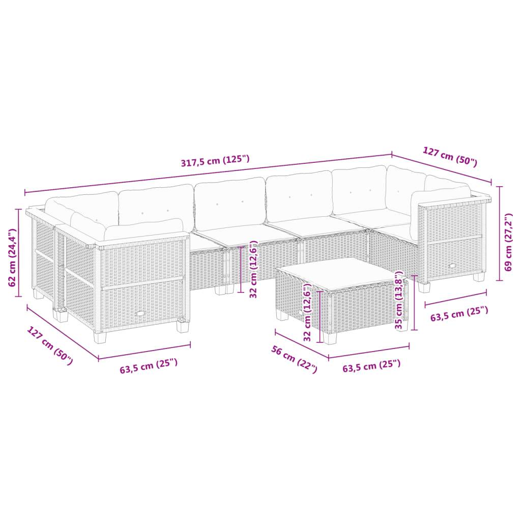vidaXL 8-tlg. Garten-Sofagarnitur mit Kissen Schwarz Poly Rattan