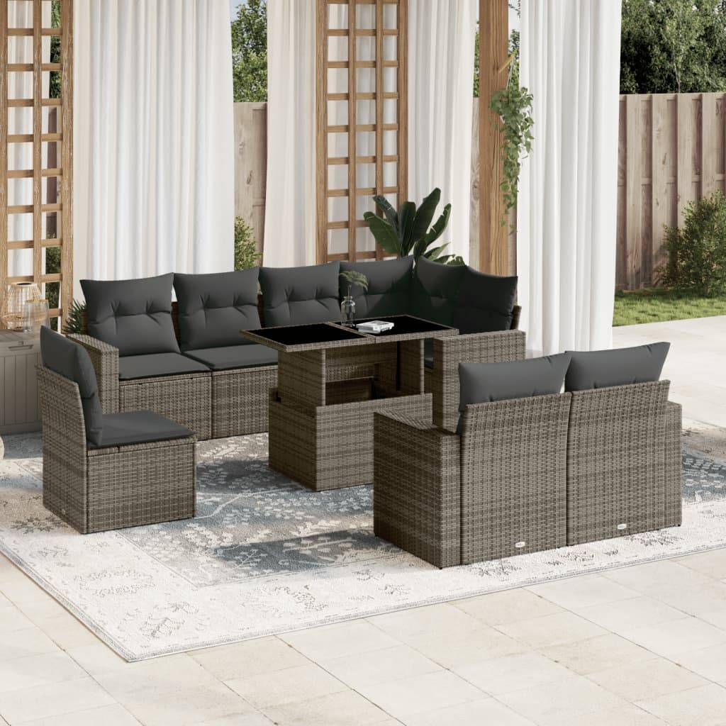 vidaXL 9-tlg. Garten-Sofagarnitur mit Kissen Grau Poly Rattan