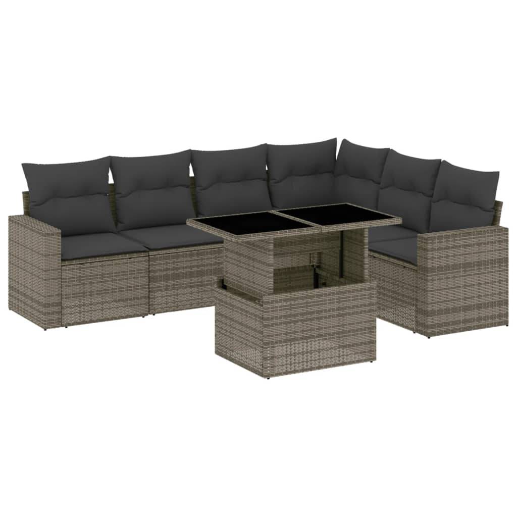 vidaXL 7-tlg. Garten-Sofagarnitur mit Kissen Grau Poly Rattan