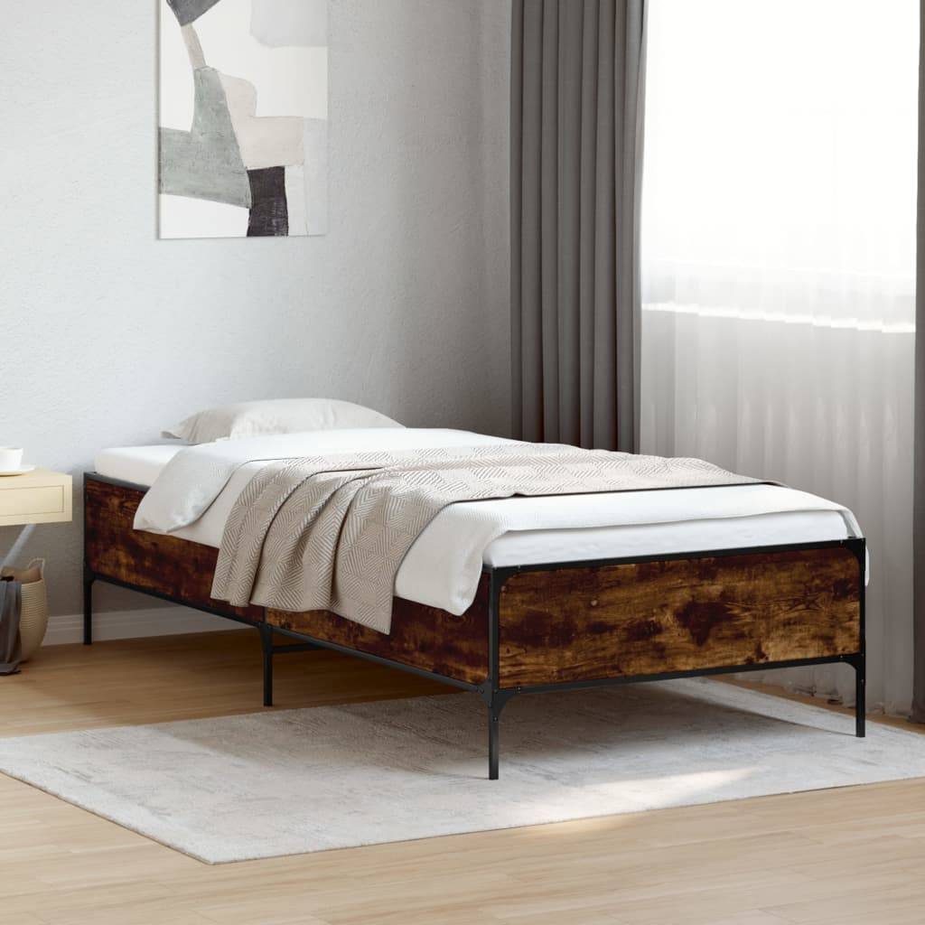 vidaXL Bettgestell Räuchereiche 90x200 cm Holzwerkstoff und Metall