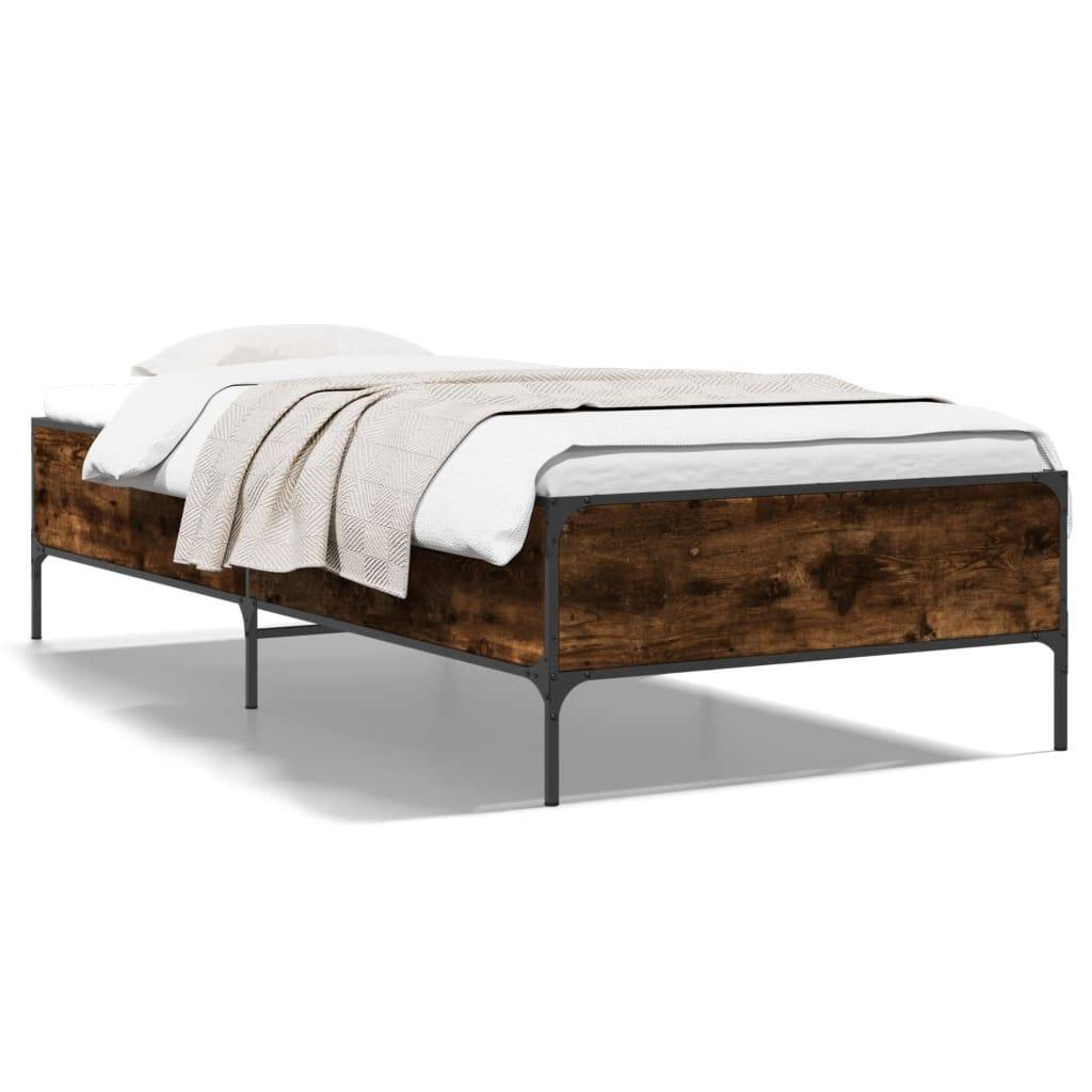vidaXL Bettgestell Räuchereiche 90x200 cm Holzwerkstoff und Metall