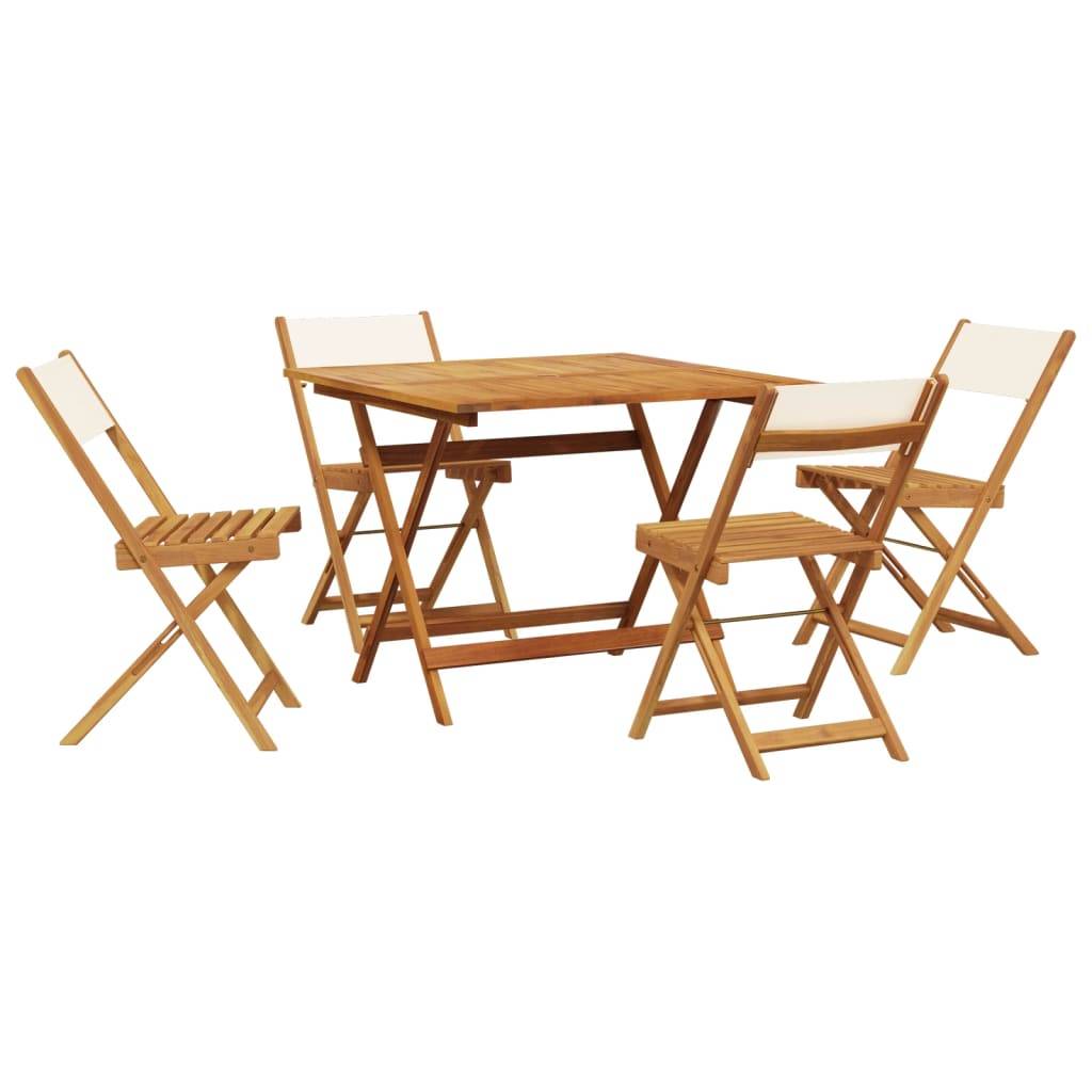 vidaXL 5-tlg. Garten-Essgruppe Stoff und Massivholz Cremeweiß