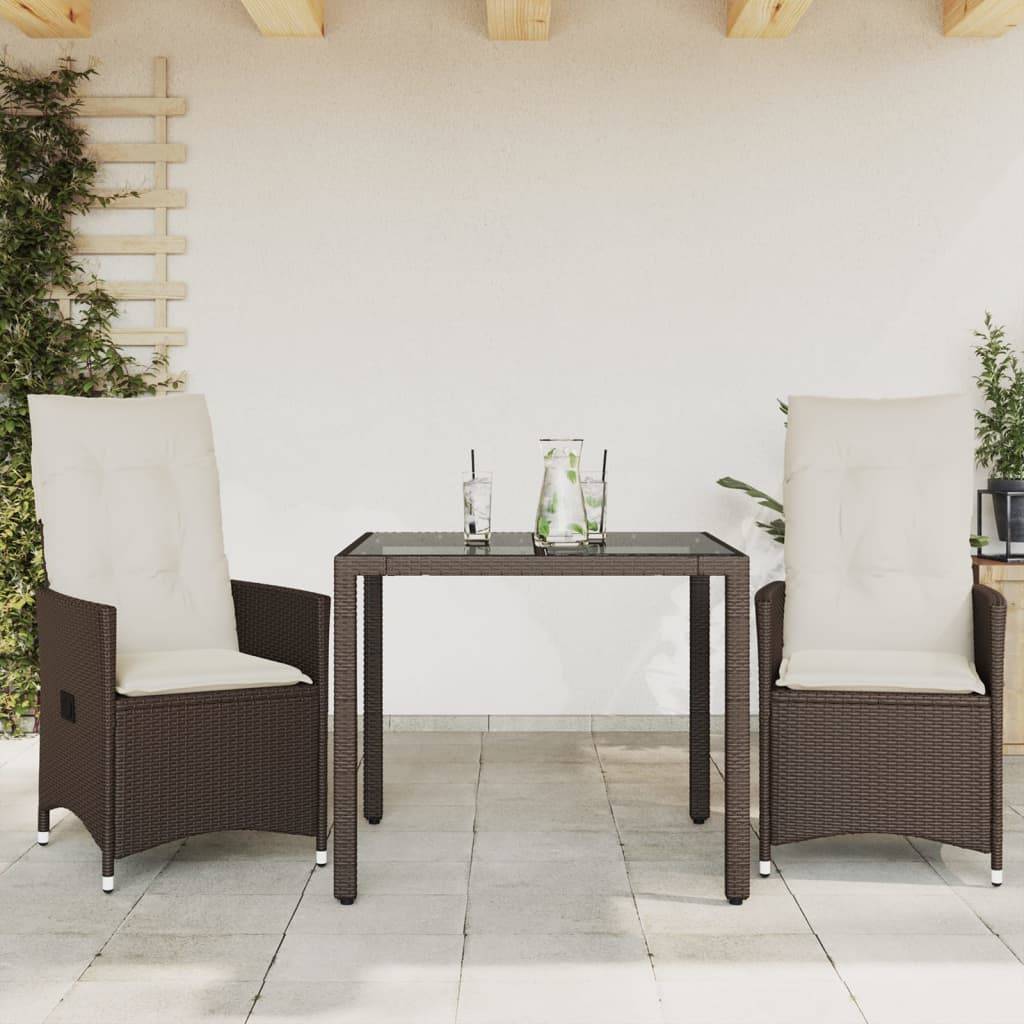 vidaXL 3-tlg. Bistro-Set mit Kissen Braun Poly Rattan