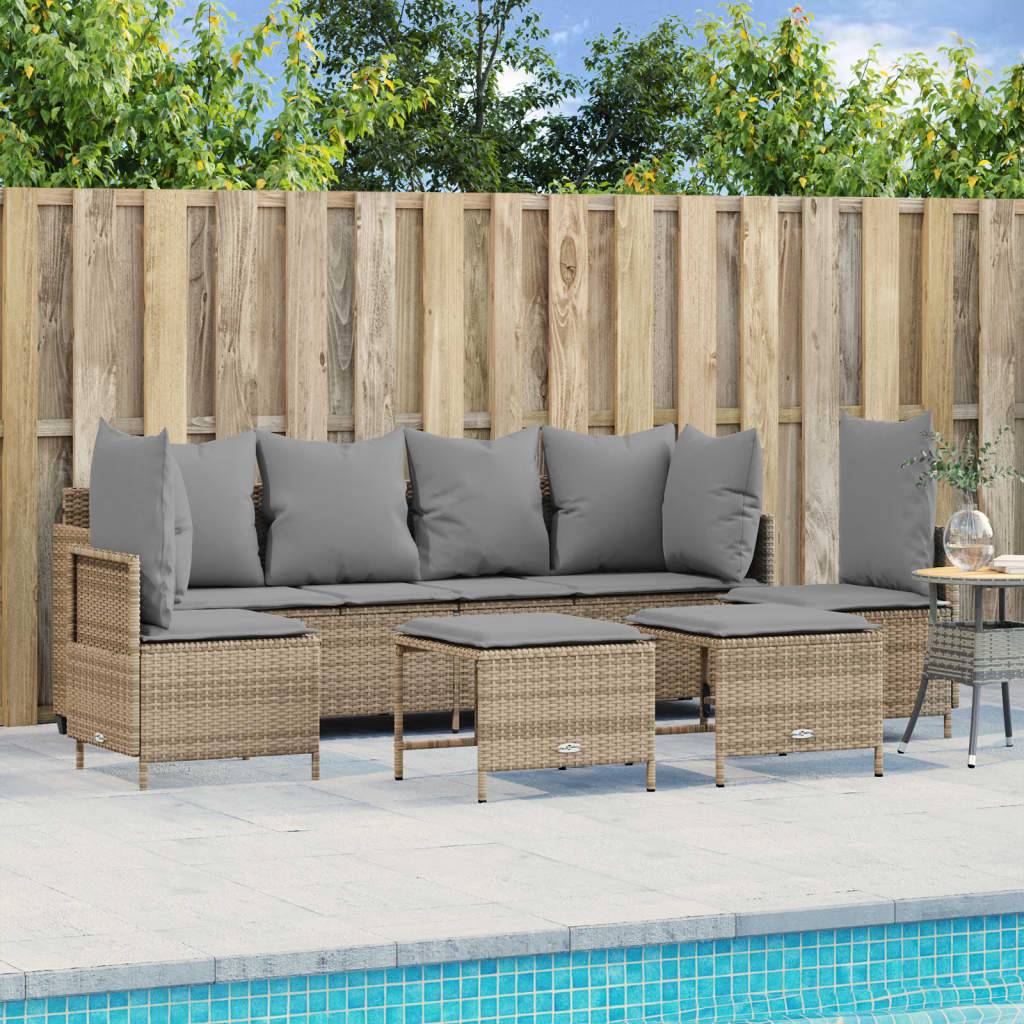 vidaXL 5-tlg. Garten-Sofagarnitur mit Kissen Beige Poly Rattan