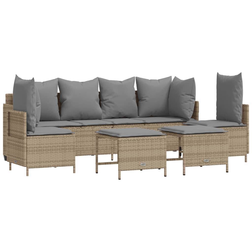 vidaXL 5-tlg. Garten-Sofagarnitur mit Kissen Beige Poly Rattan