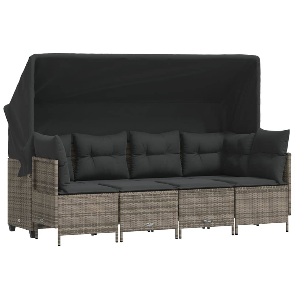 vidaXL 5-tlg. Garten-Sofagarnitur mit Kissen Grau Poly Rattan