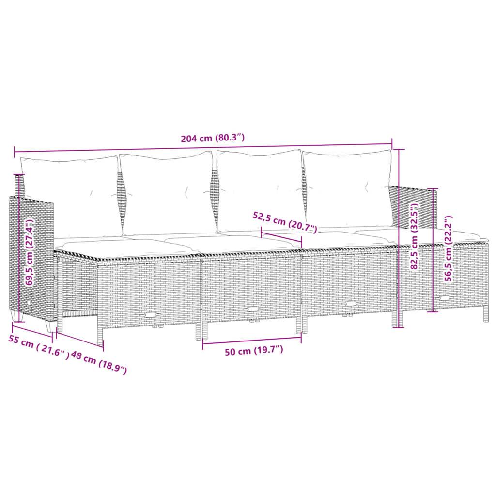 vidaXL 5-tlg. Garten-Sofagarnitur mit Kissen Braun Poly Rattan
