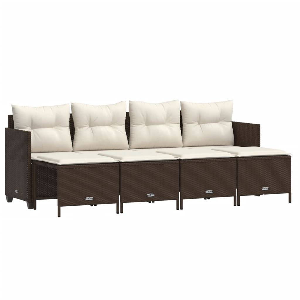 vidaXL 5-tlg. Garten-Sofagarnitur mit Kissen Braun Poly Rattan