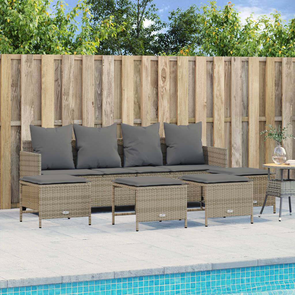 vidaXL 5-tlg. Garten-Sofagarnitur mit Kissen Beige Poly Rattan