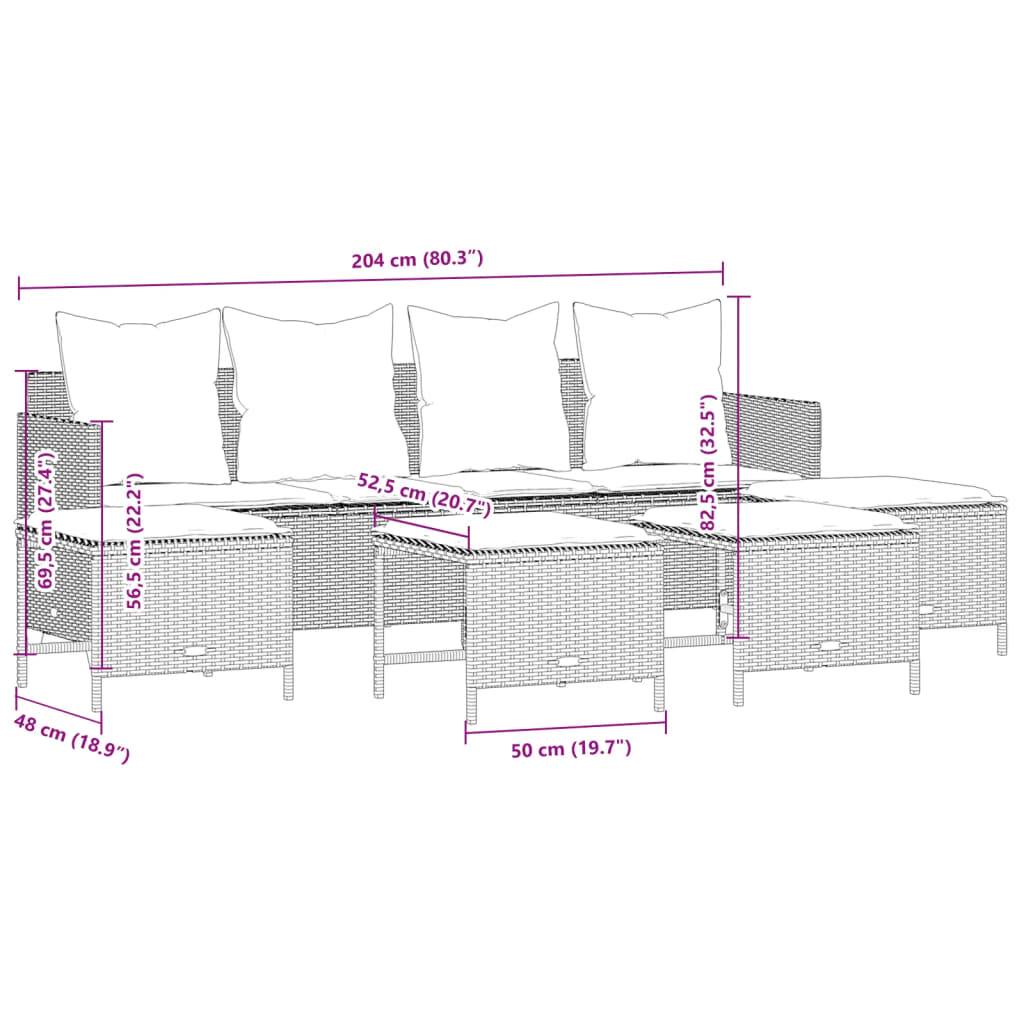 vidaXL 5-tlg. Garten-Sofagarnitur mit Kissen Beige Poly Rattan