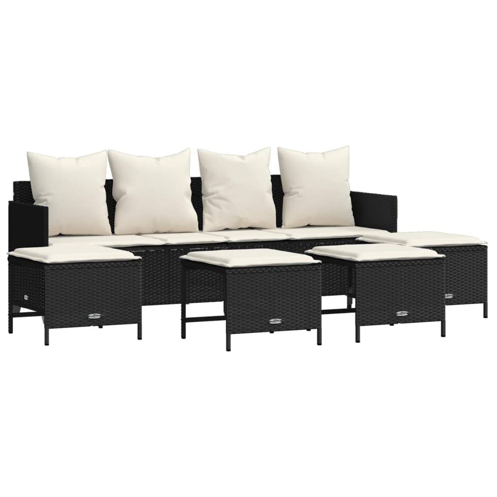 vidaXL 5-tlg. Garten-Sofagarnitur mit Kissen Schwarz Poly Rattan
