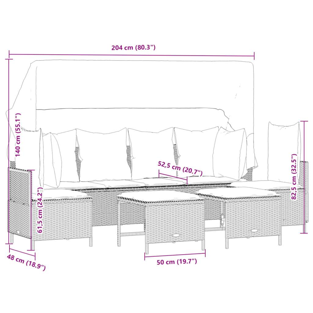 vidaXL 5-tlg. Garten-Sofagarnitur mit Kissen Braun Poly Rattan