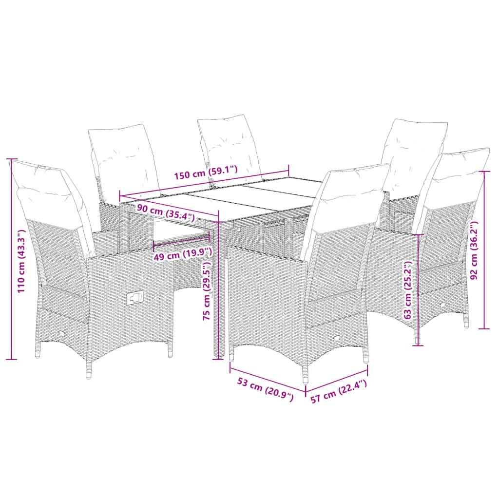 vidaXL 7-tlg. Garten-Essgruppe mit Kissen Grau Poly Rattan
