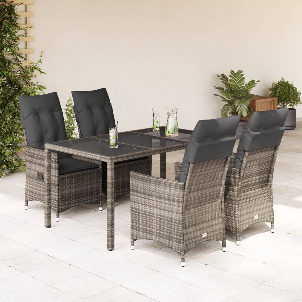 vidaXL 5-tlg. Garten-Essgruppe mit Kissen Grau Poly Rattan