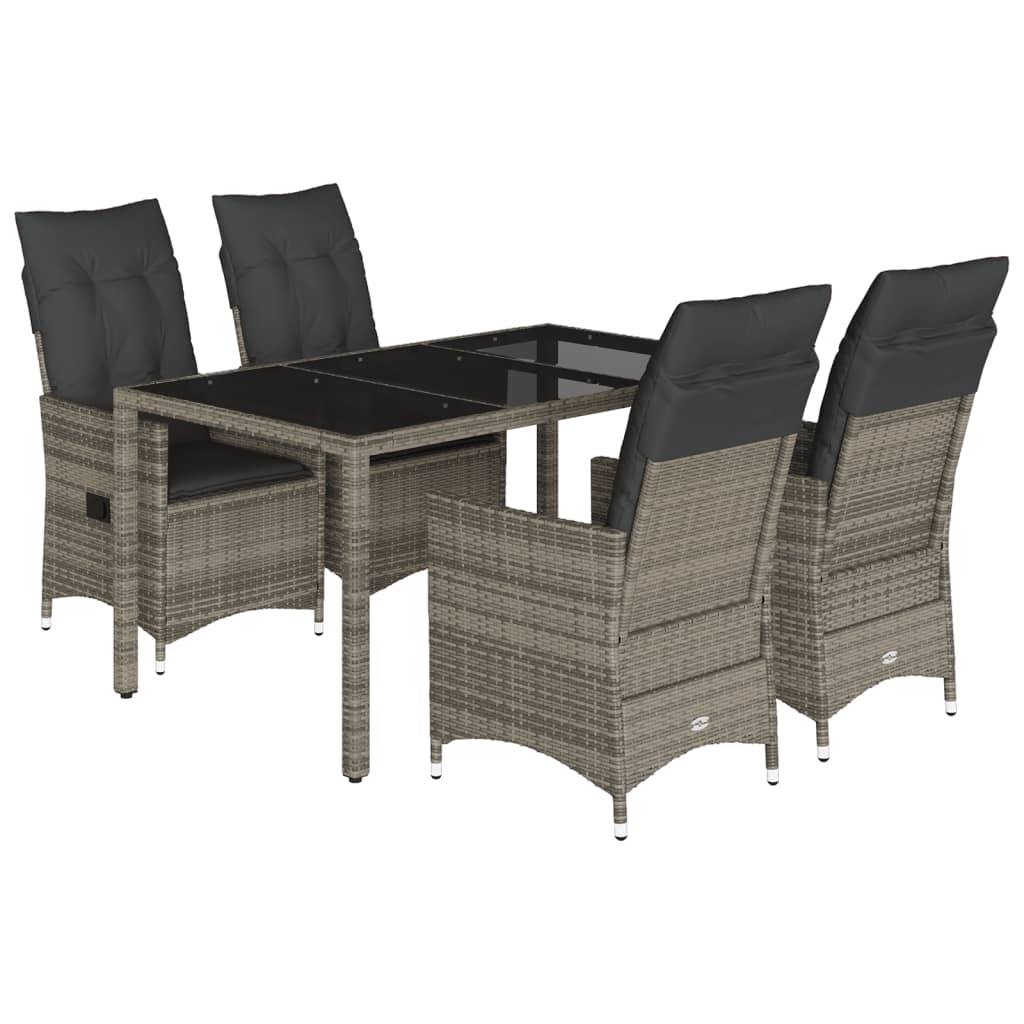 vidaXL 5-tlg. Garten-Essgruppe mit Kissen Grau Poly Rattan