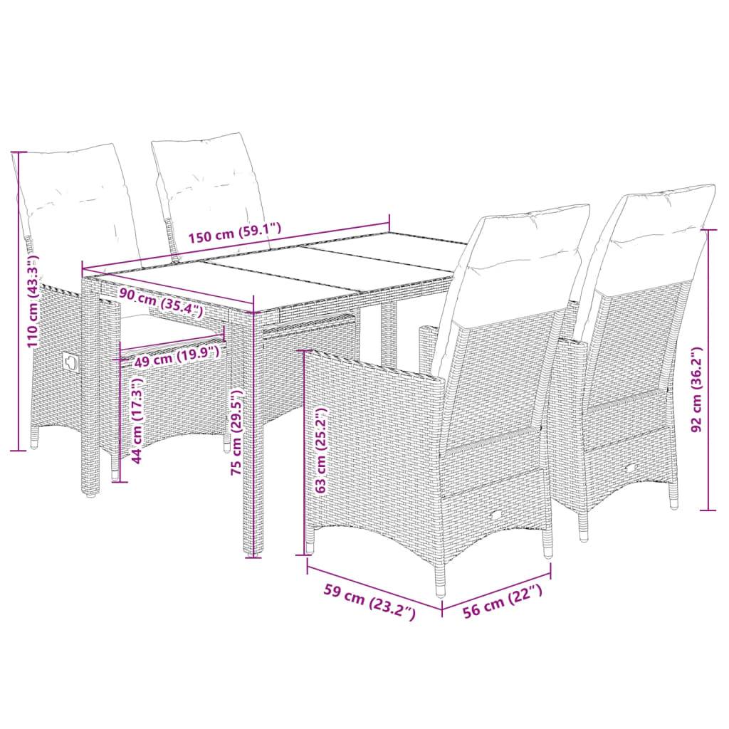 vidaXL 5-tlg. Garten-Essgruppe mit Kissen Grau Poly Rattan