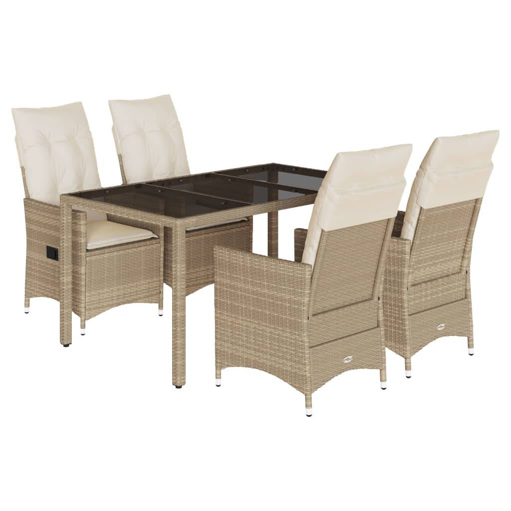 vidaXL 5-tlg. Garten-Essgruppe mit Kissen Beige Poly Rattan