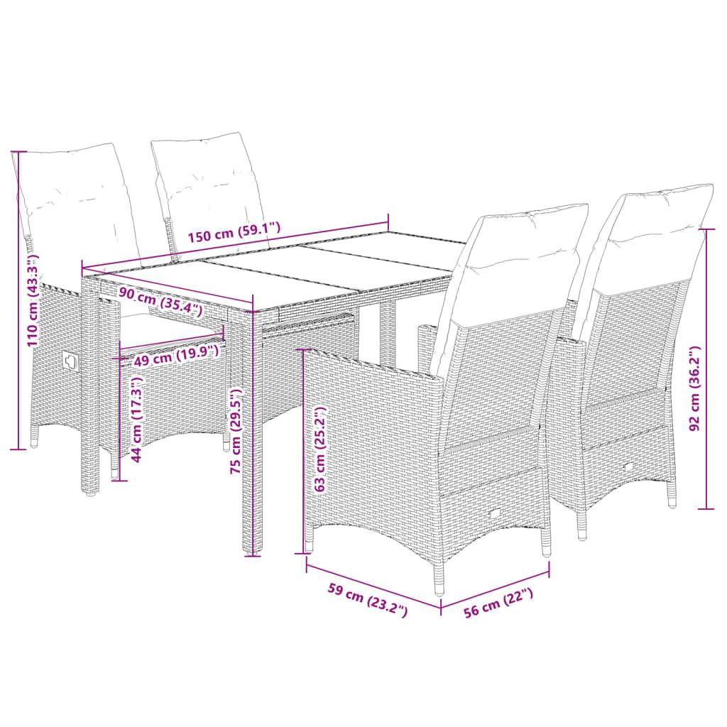 vidaXL 5-tlg. Garten-Essgruppe mit Kissen Beige Poly Rattan
