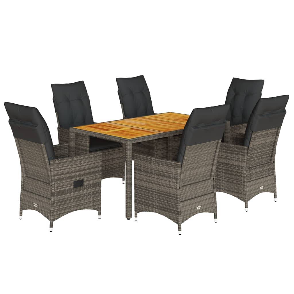 vidaXL 7-tlg. Garten-Essgruppe mit Kissen Grau Poly Rattan