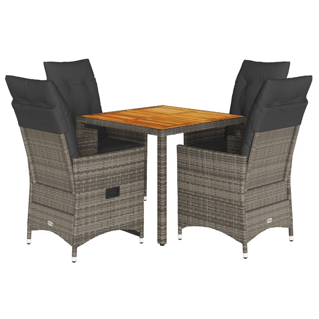 vidaXL 5-tlg. Garten-Essgruppe mit Kissen Grau Poly Rattan