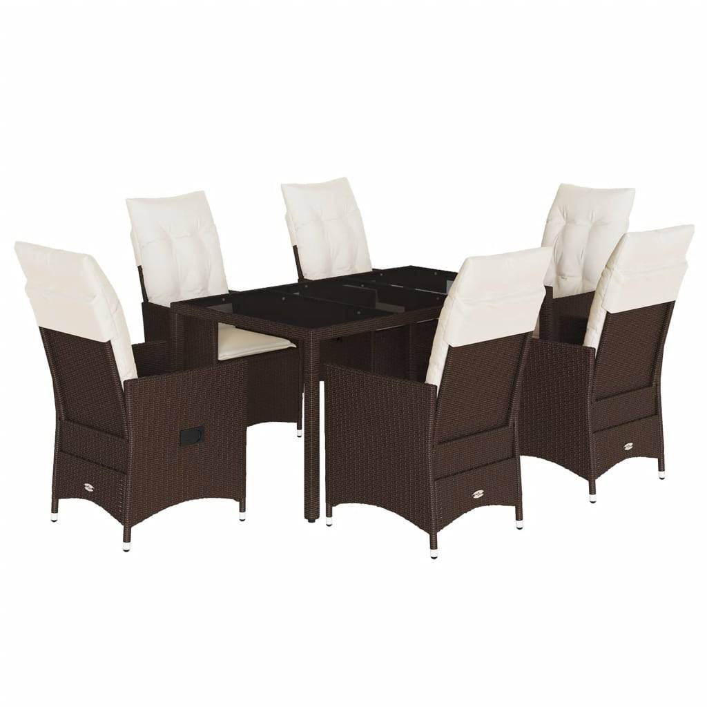 vidaXL 7-tlg. Garten-Essgruppe mit Kissen Braun Poly Rattan