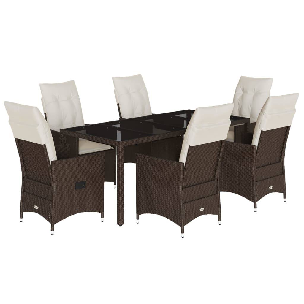 vidaXL 7-tlg. Garten-Essgruppe mit Kissen Braun Poly Rattan